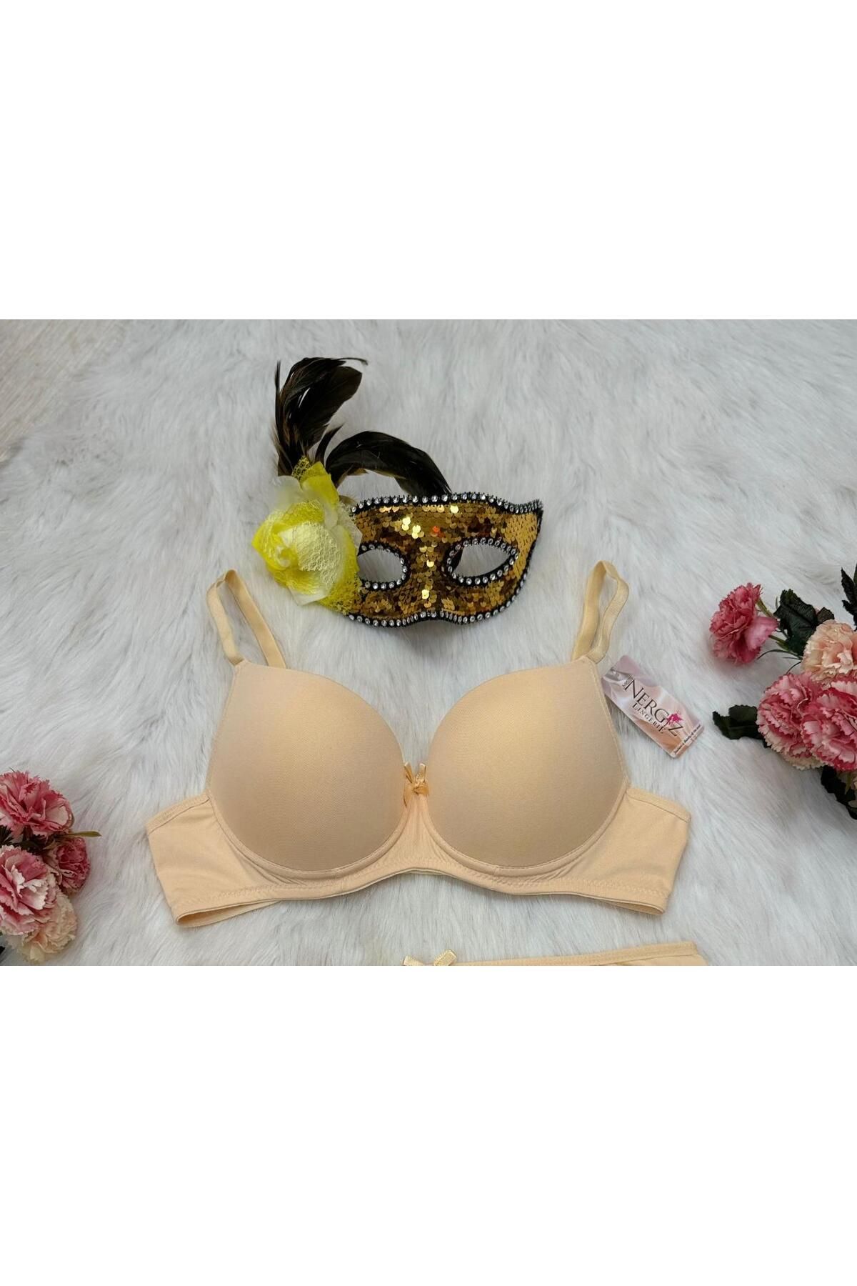 miss nergiz lingerie Destekli Push Up Dolgulu Yumuşak Dokulu Straplez Sütyen Ten Renk