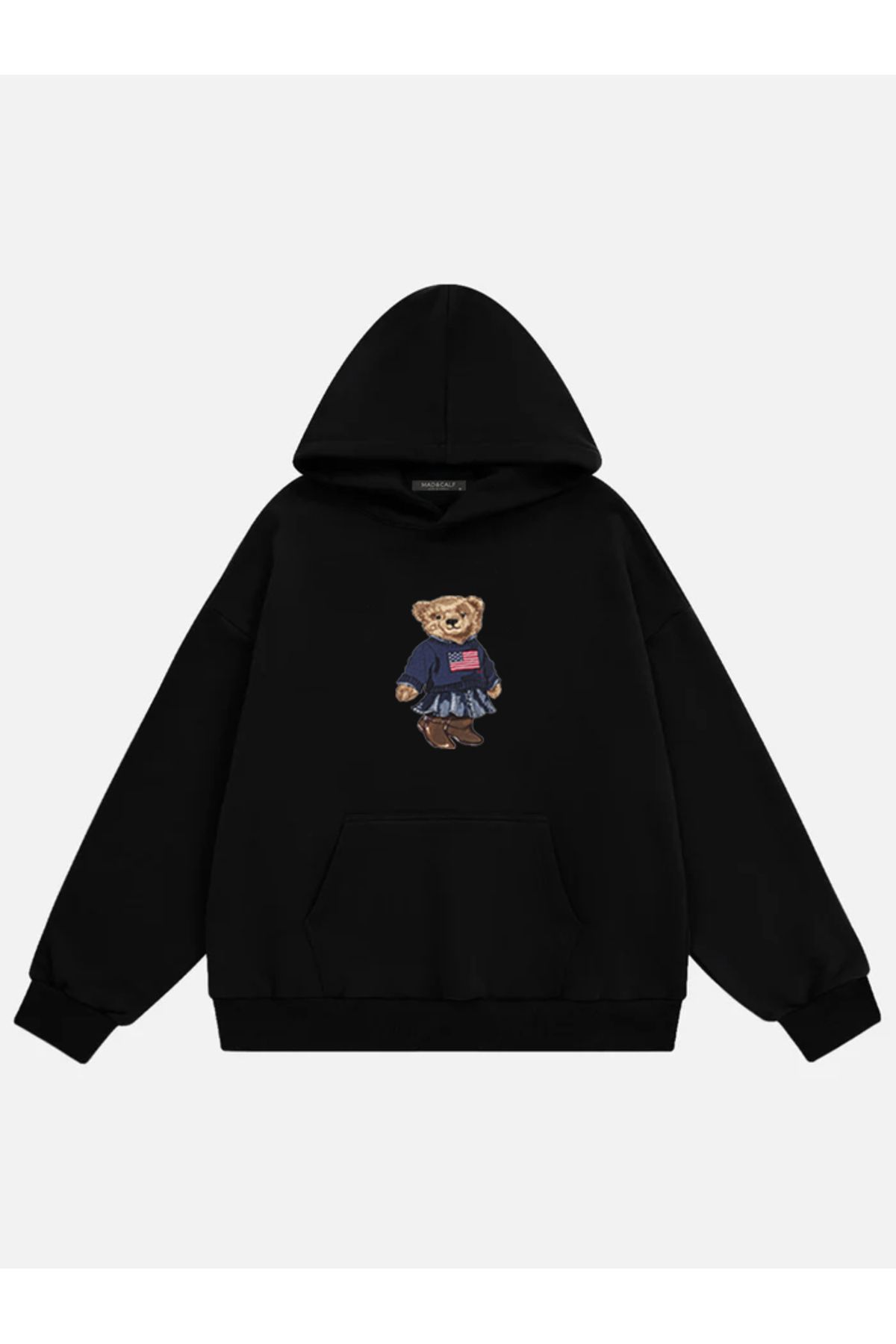 Mad&Calf Kadın Teddy Girl Baskılı Kapüşonlu Polarlı Oversize Sweatshirt