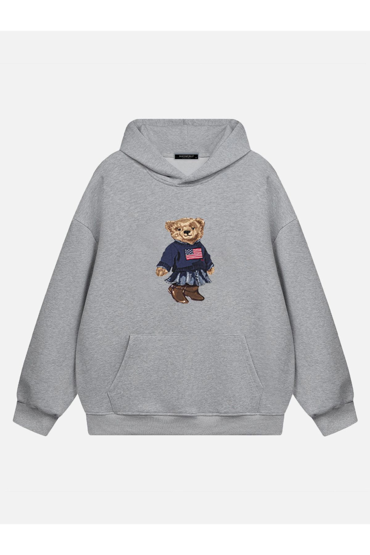 Mad&Calf Kadın Teddy Girl Baskılı Kapüşonlu Polarlı Oversize Sweatshirt