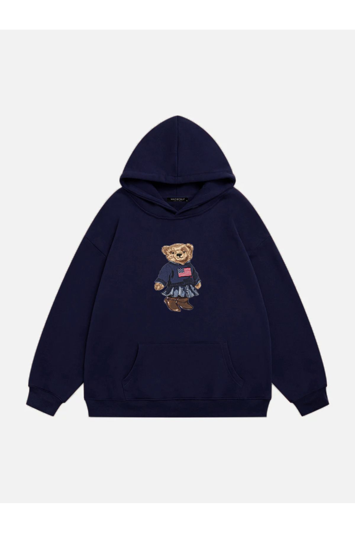 Mad&Calf Kadın Teddy Girl Baskılı Kapüşonlu Polarlı Oversize Sweatshirt