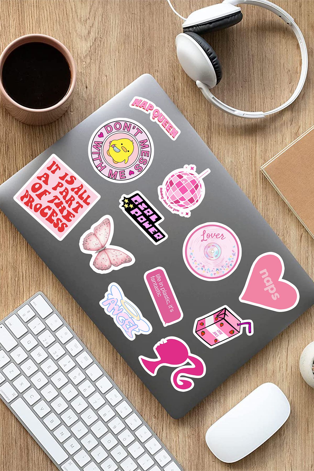 AR Sticker Renkli Girl Power Temalı Laptop Notebook Tablet Sticker Set 2