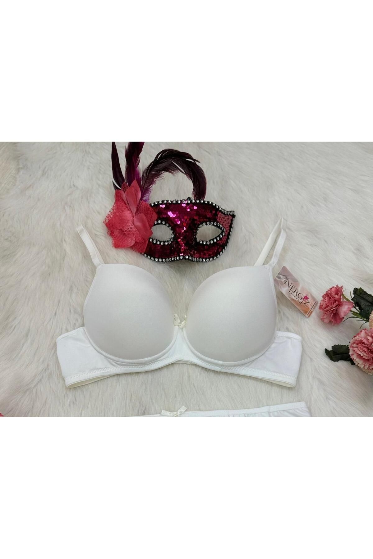 miss nergiz lingerie Destekli Push Up Dolgulu Yumuşak Dokulu Straplez Sütyen Beyaz Renk