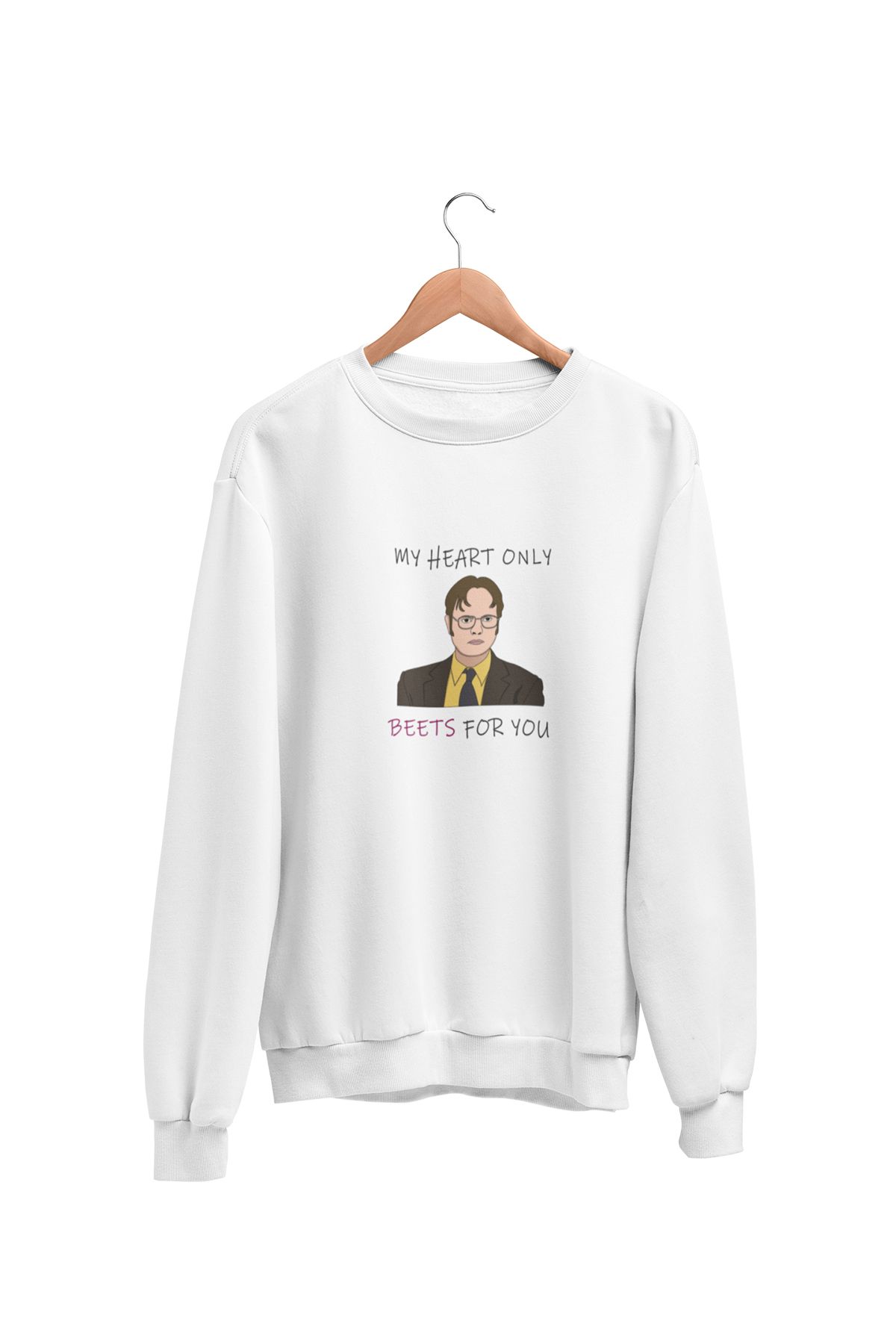 qoeuyl boutique My Heart Only Beets For You Dwight Schrute The Office Baskılı Eğlenceli Unisex Sweatshirt