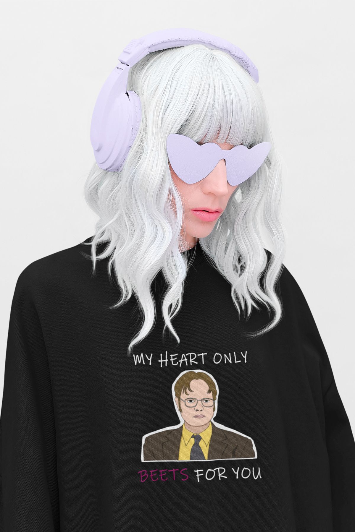 qoeuyl boutique My Heart Only Beets For You Dwight Schrute The Office Baskılı Eğlenceli Unisex Sweatshirt