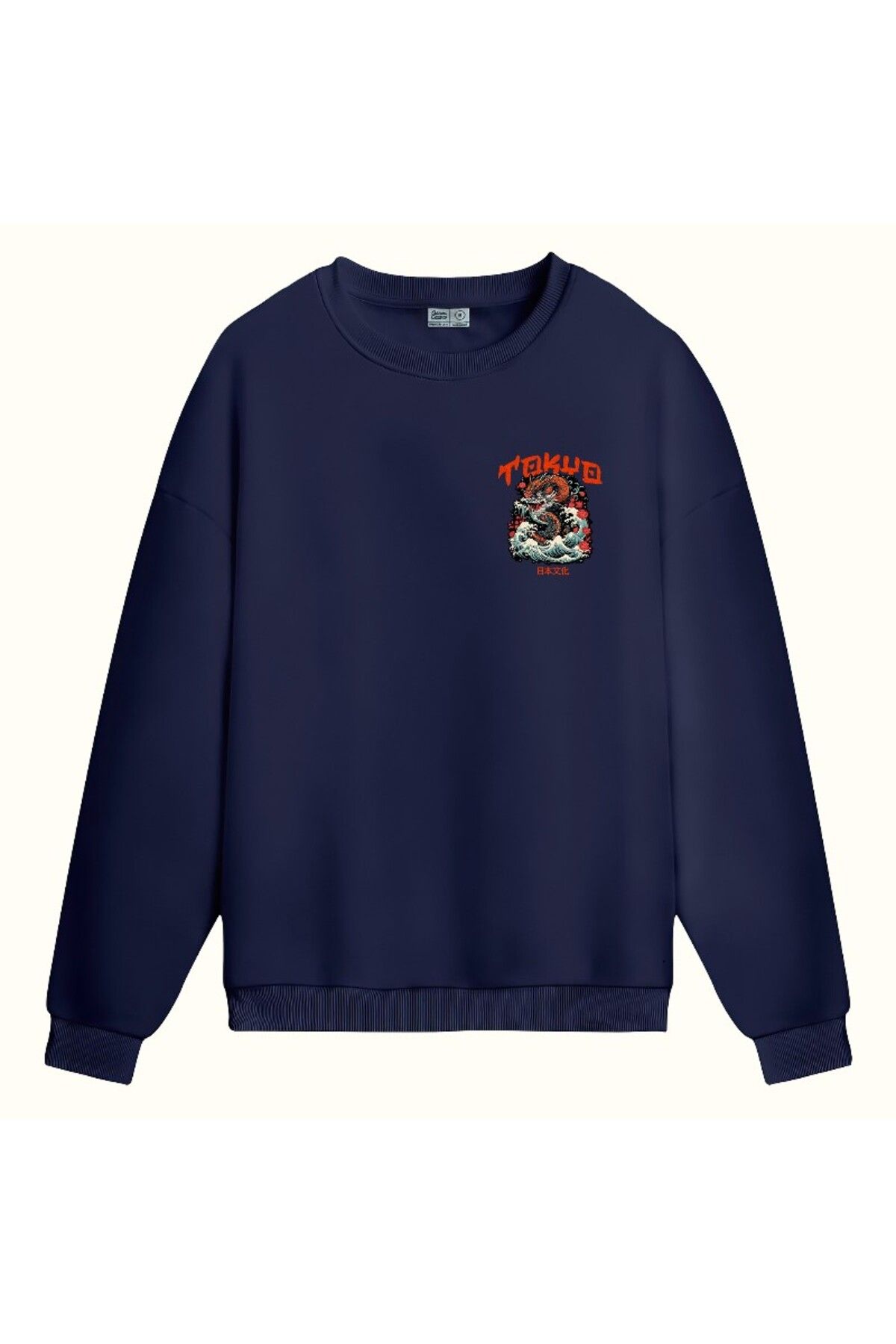 CCwear ejderha ve tokyo baskılı bisiklet yaka sweatshirt