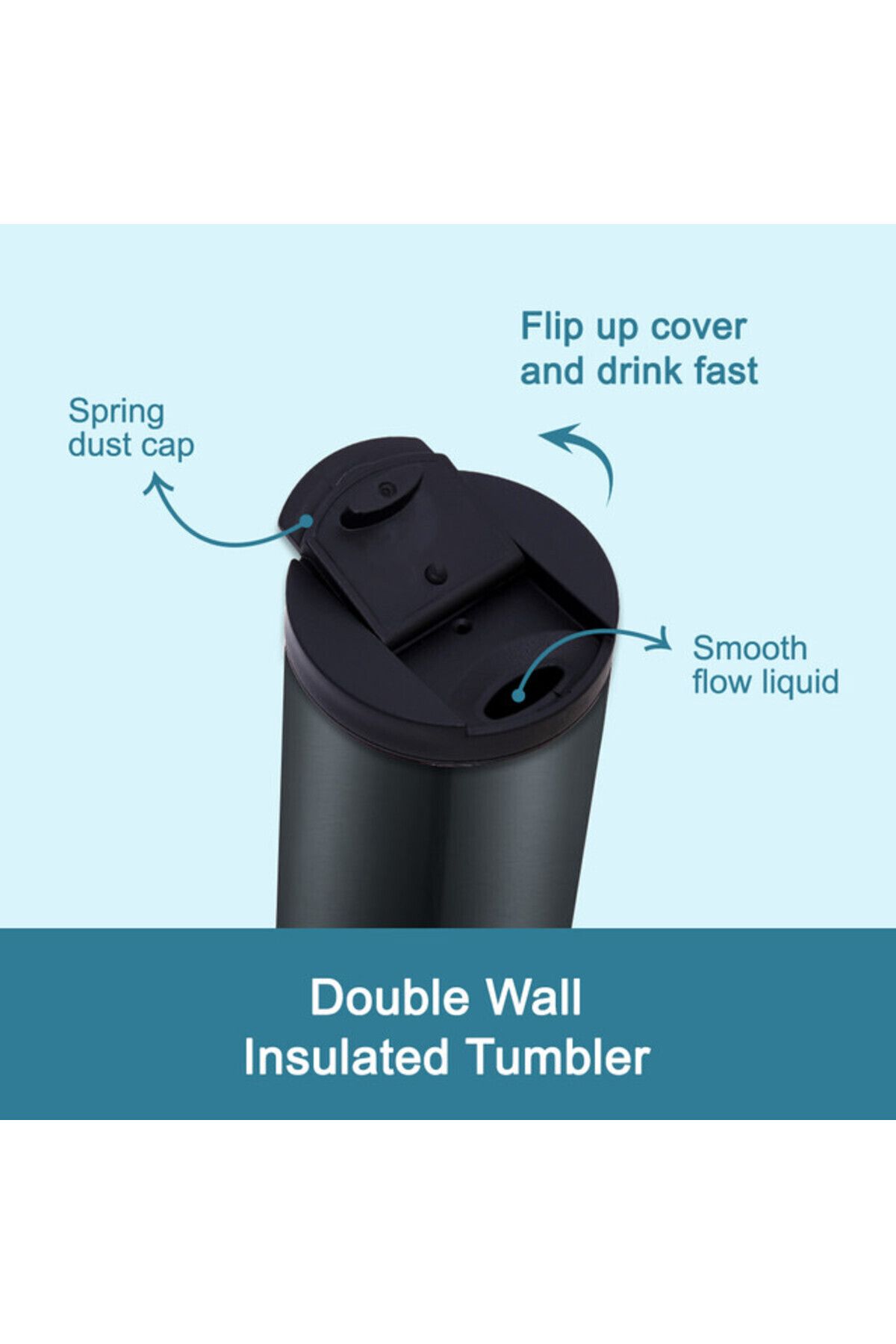 Hydrobrew-Double Wall Insulated Tumbler Water Bottle - Black, 500ml 4