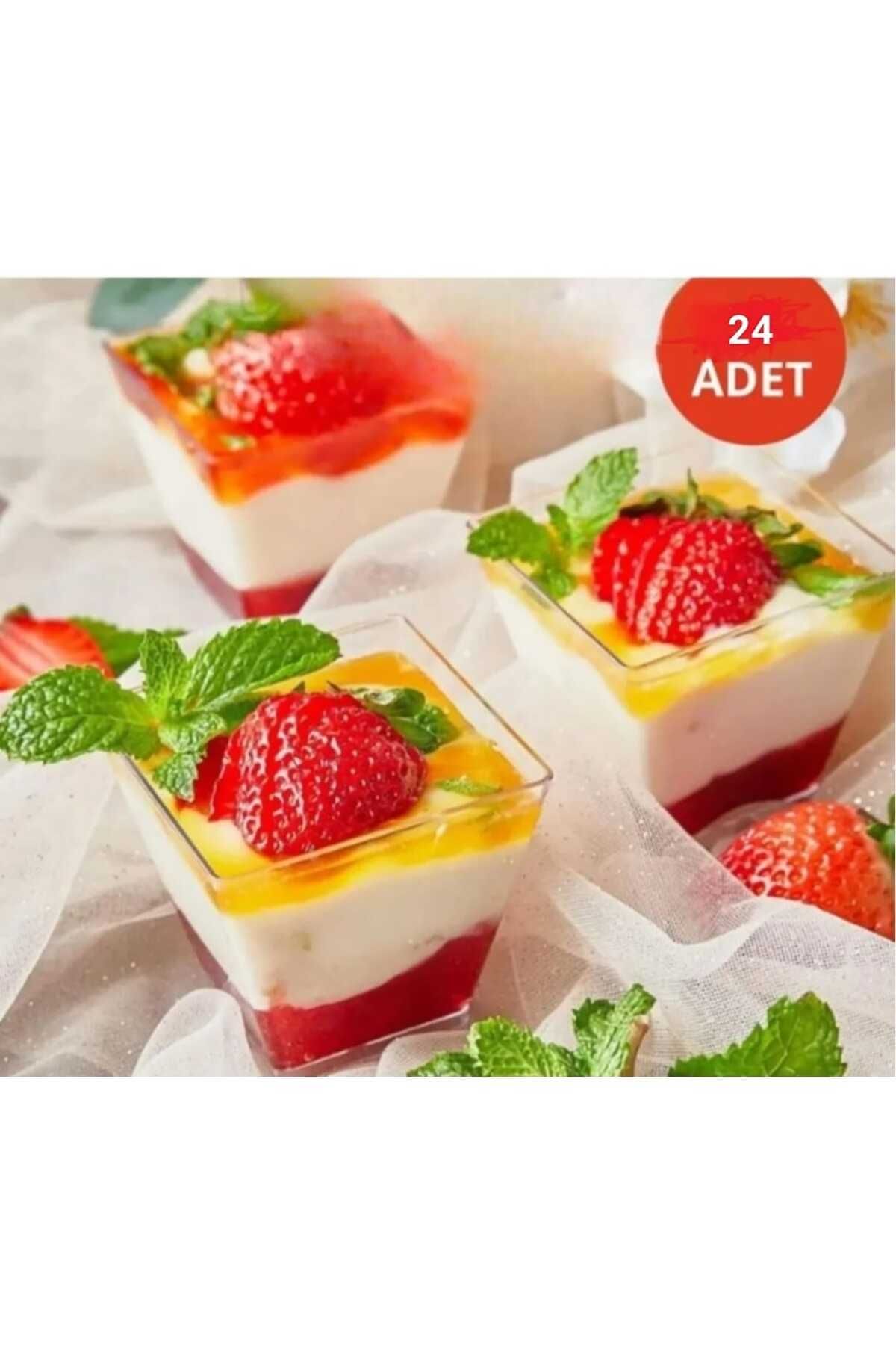 ATG4X4 Sunum Kasesi Küçük Boy 24 Adet Magnolya Dondurma Puding Tatlı Meze Salata Cup Kabı Sert Plastik