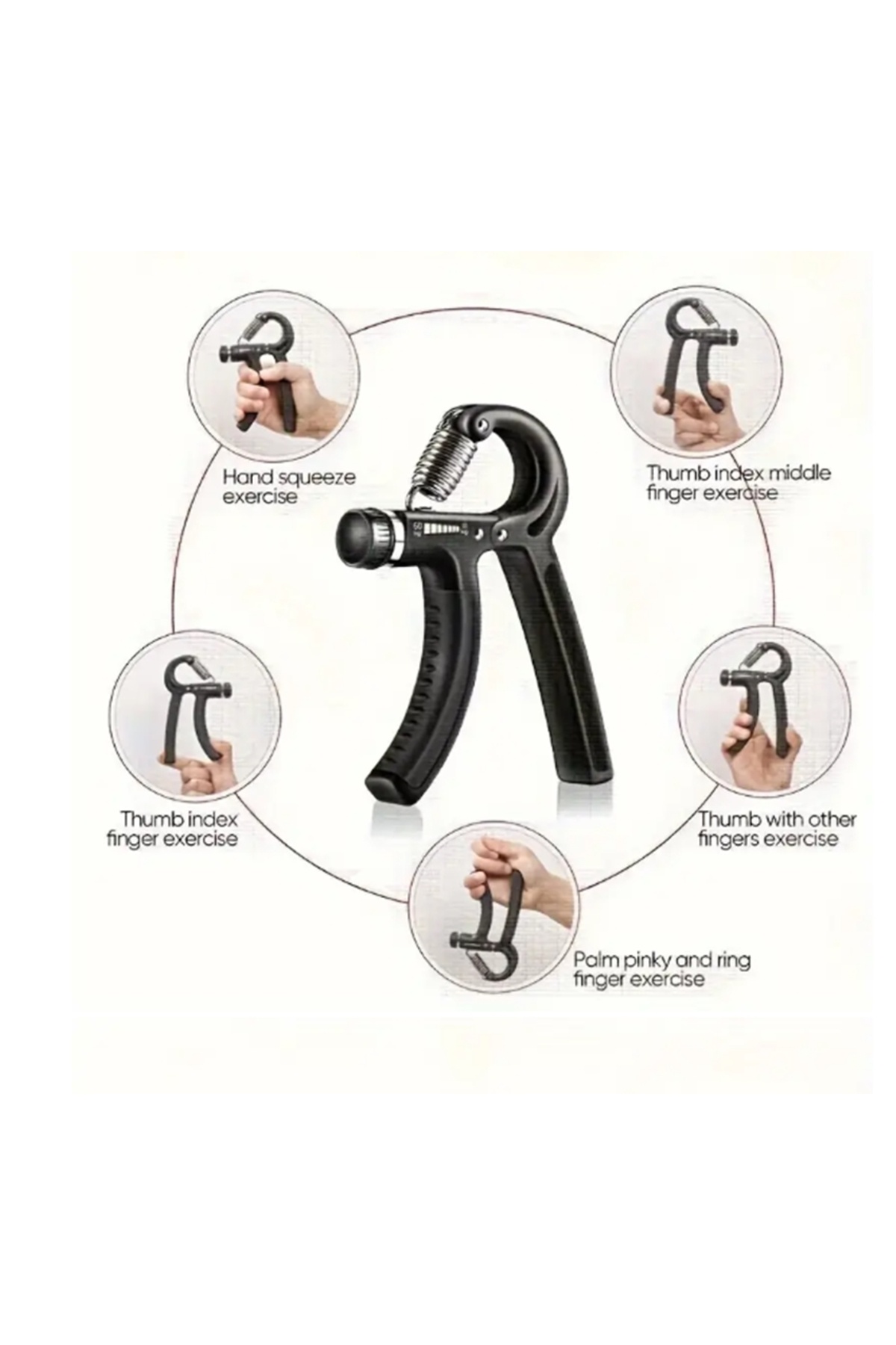 gaman-Hand Grip Strengthener Set of 5 - Finger Trainer, Stretch Band, Resistance Ring, Exercise Ball 5