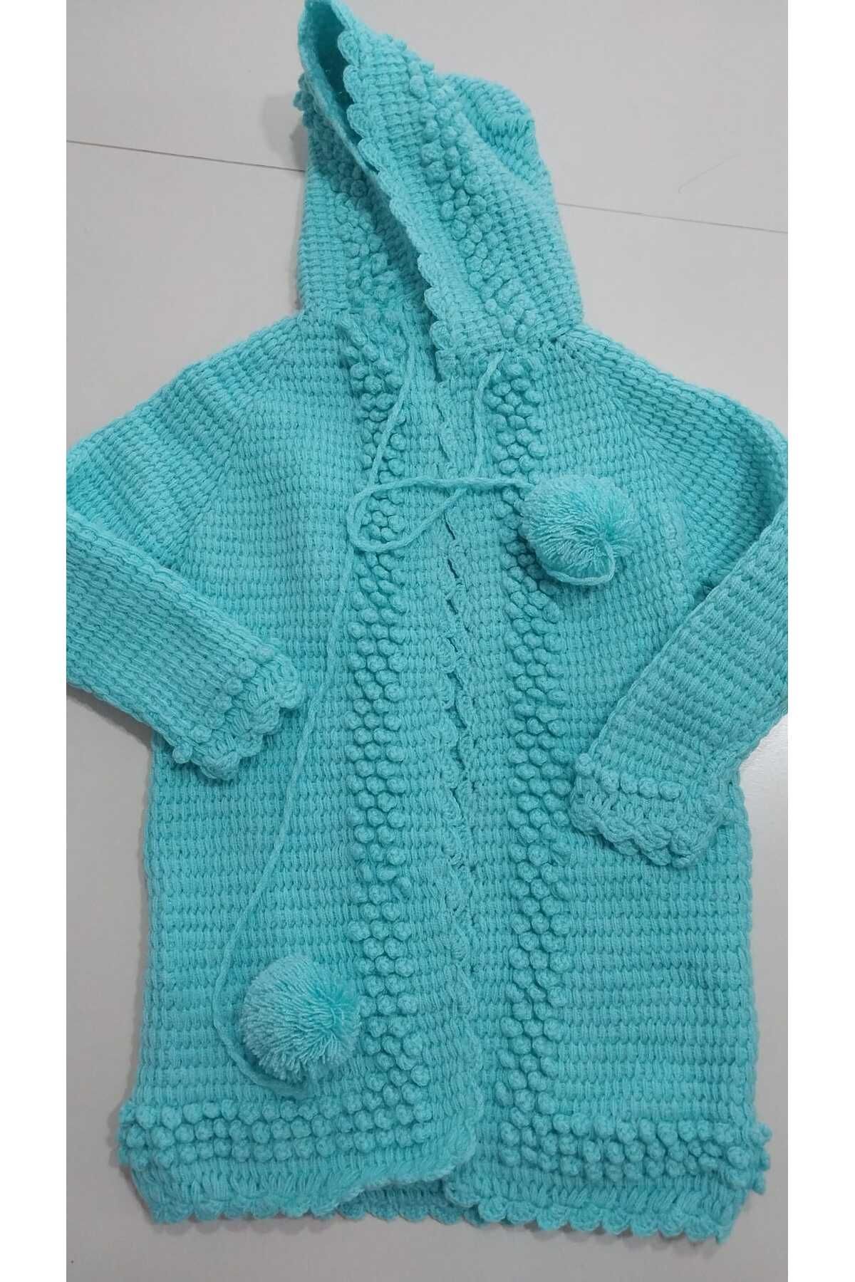 Papatyam-Hand Knitted Tunisian Hooded Cardigan for Babies and Children 2