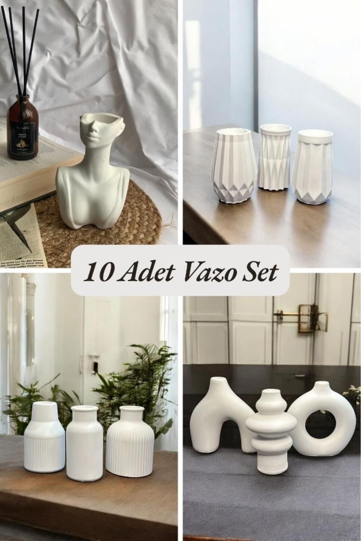 Sunea 4'lü Set, 10 Adet Vazo, Dekoratif Kadın Saksı, İskandinav Minimal Vazo Set