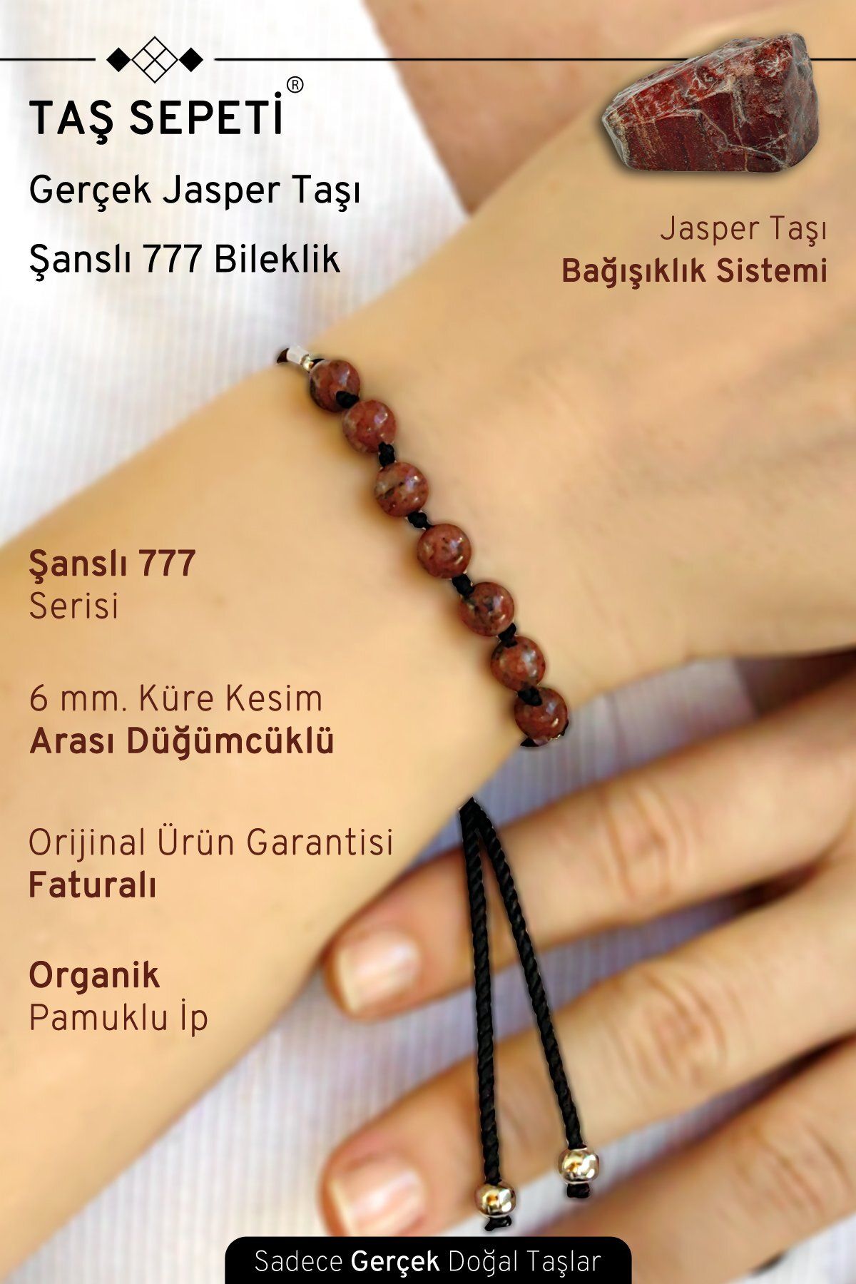 TAŞ SEPETİ 777 Şanslı Serisi Gerçek Jasper Doğal Taşı Unisex Şans Bilekliği