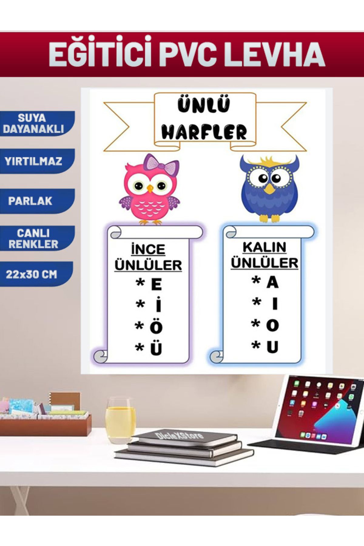 izmirdenet Ünlü Harfler Tablo: Eğitim Pvc Poster 21x30 cm