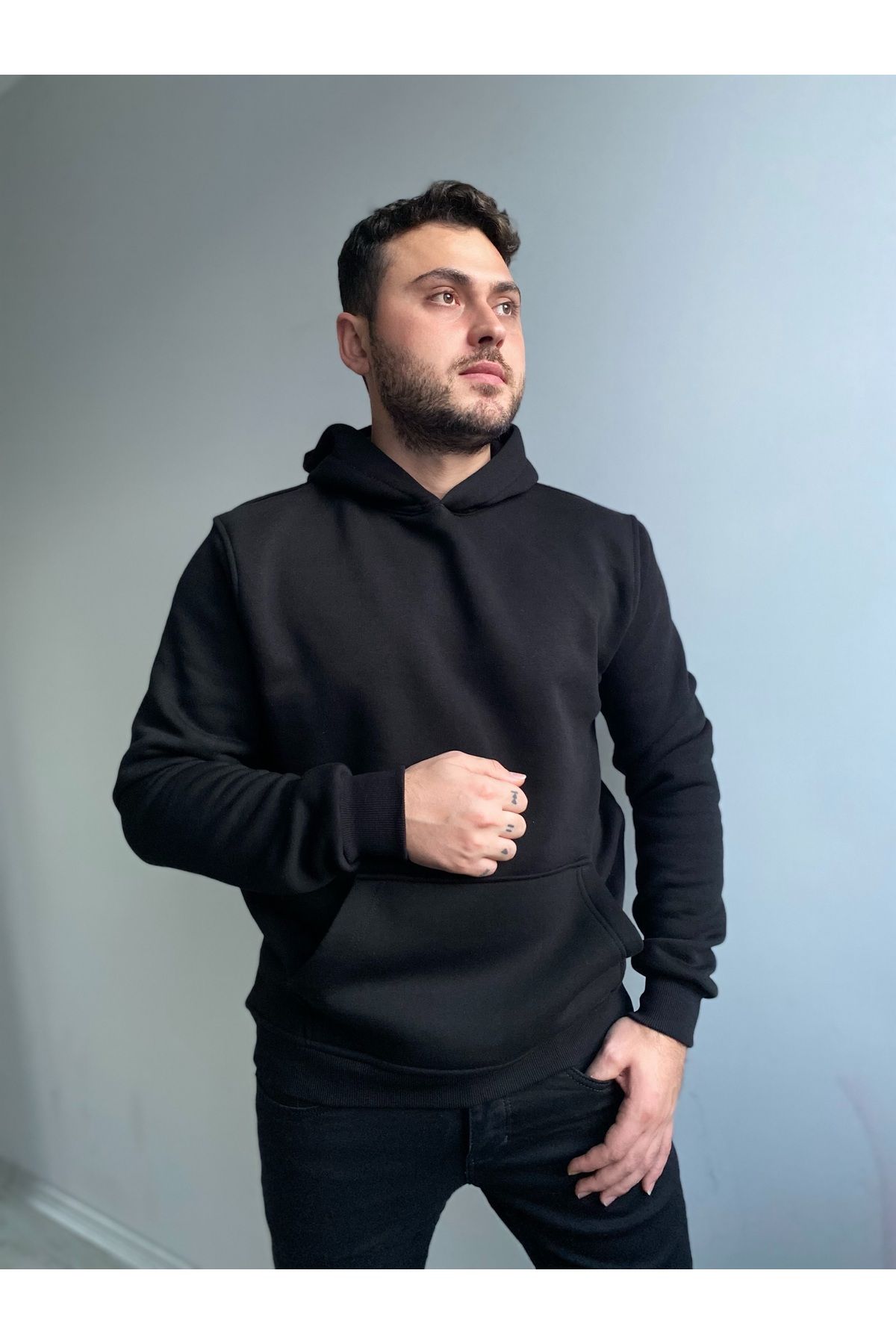 Thestiluxe 3 İplik Şardonlu Gramajlı Yumuşak Dokulu Kapişonlu Hoodie Sweatshirt