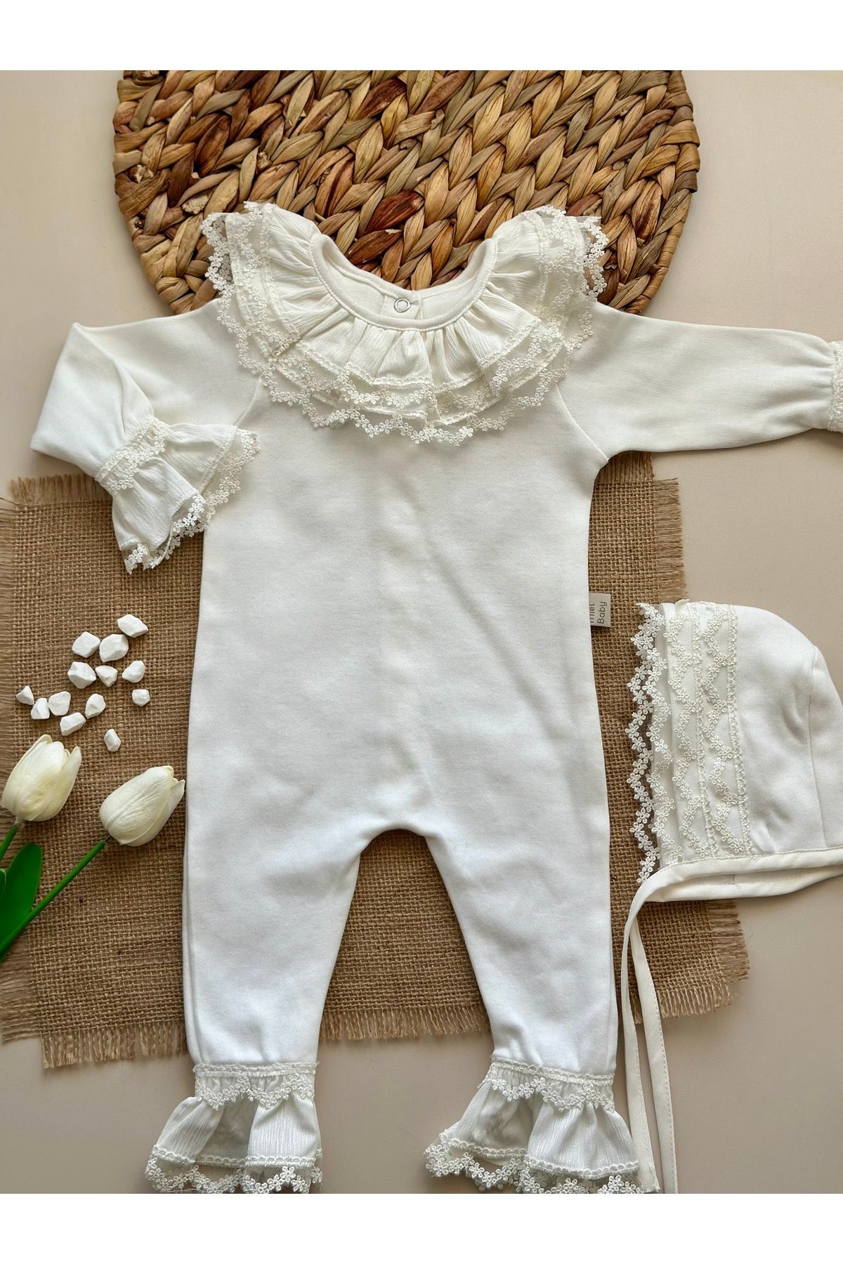 Mama Miel Baby-Mona Jumpsuit and Hat Hospital Outlet and Mevlit Special Lace Detailed Set 4