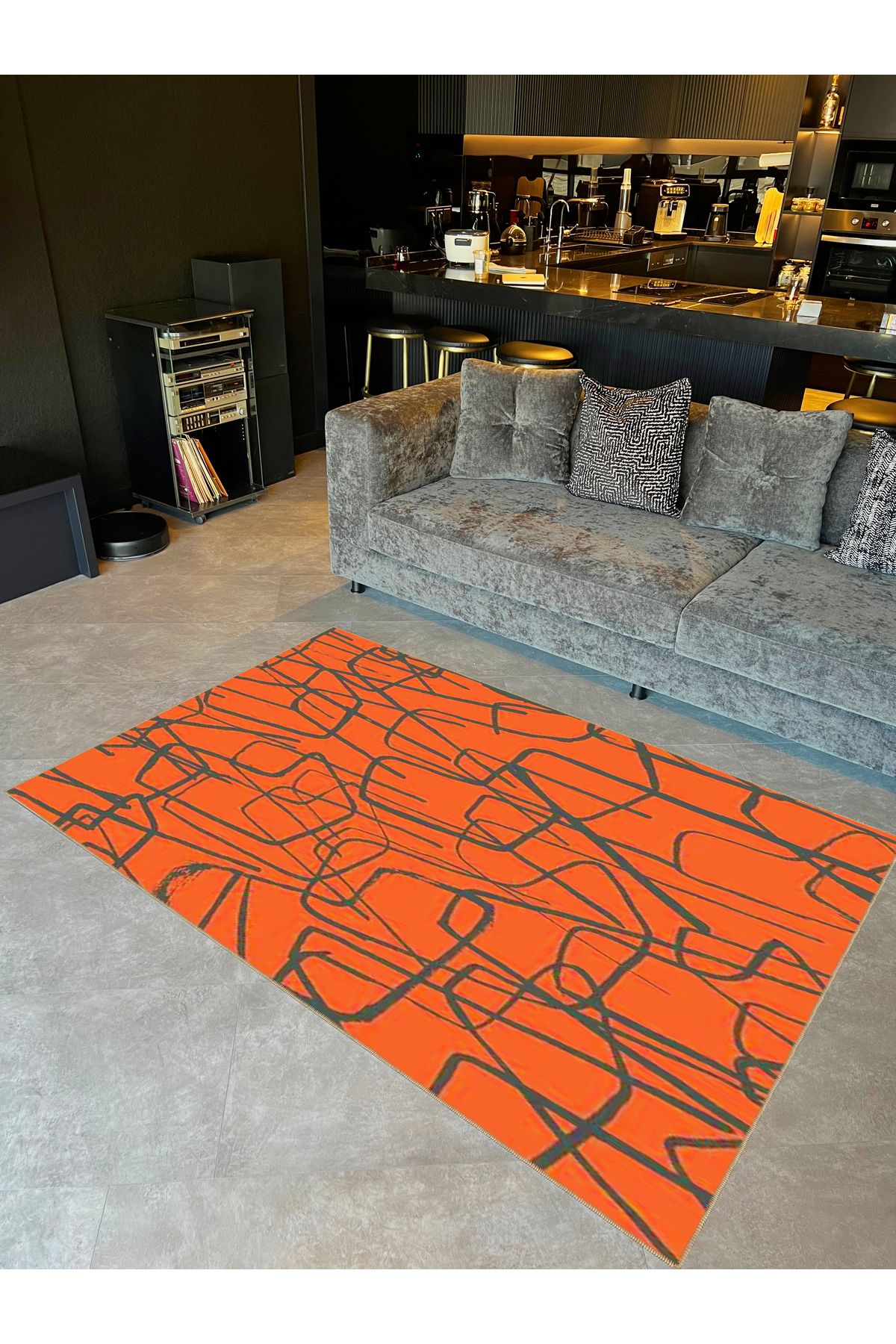 Rugs Modern Halı Buse Koleksiyonu Turuncu Gri Soyut Şekiller Detaylı Dokuma Taban Modern Dekoratif Halı buse43