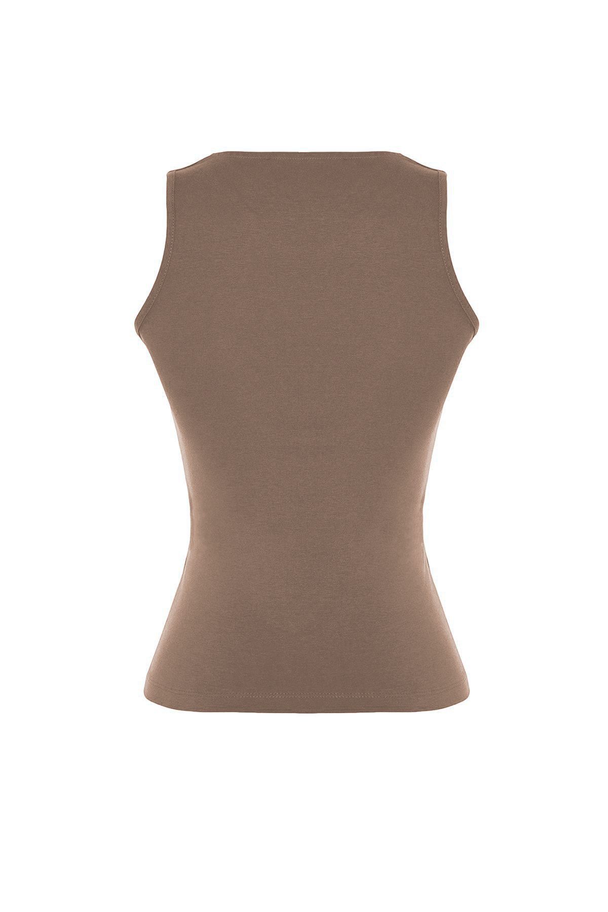 Trendyol Collection-Mink*001 – elastické bavlněné tílko s výstřihem, na tělo, Twoss23Al00069 7
