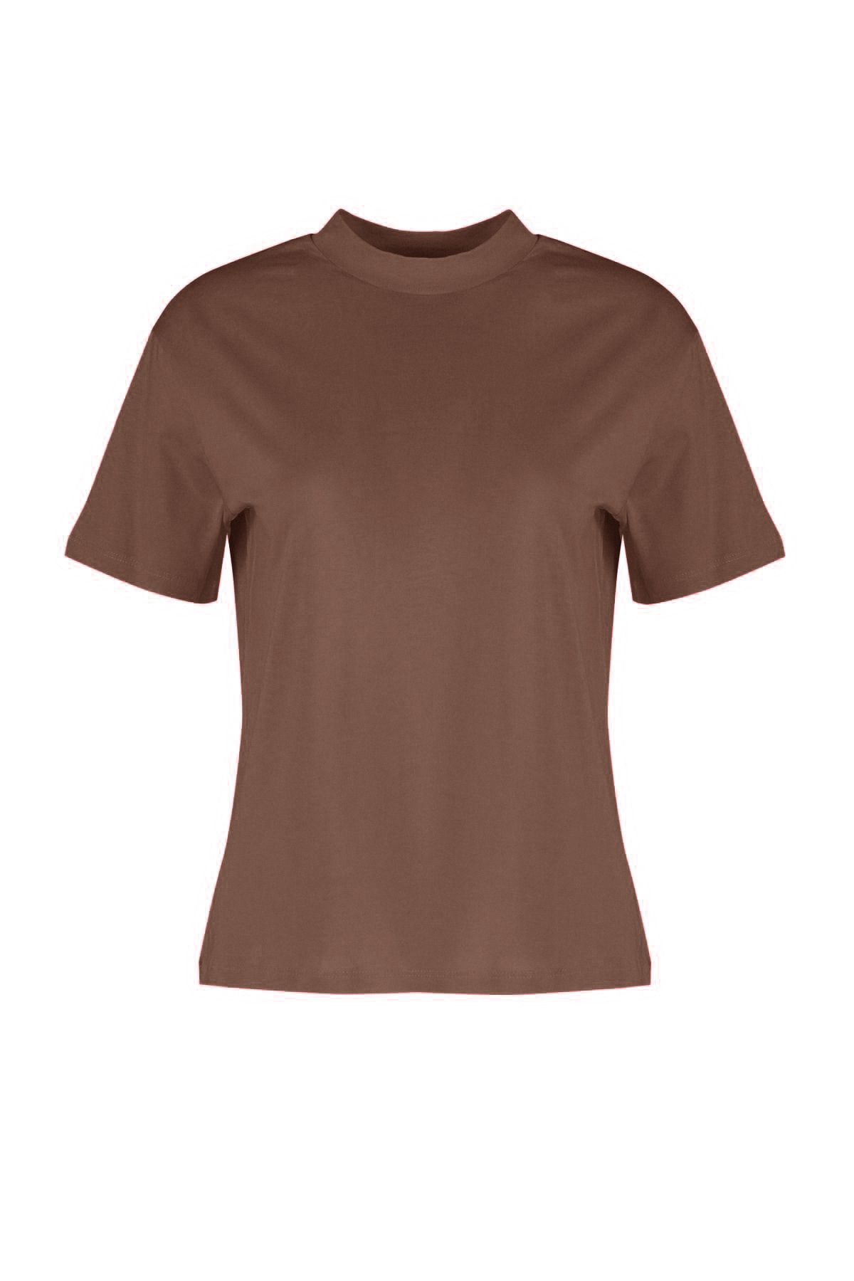 Trendyol Collection-Hellbraunes T-Shirt aus 100 % Baumwolle mit Stehkragen – TWOAW20TS0096 6