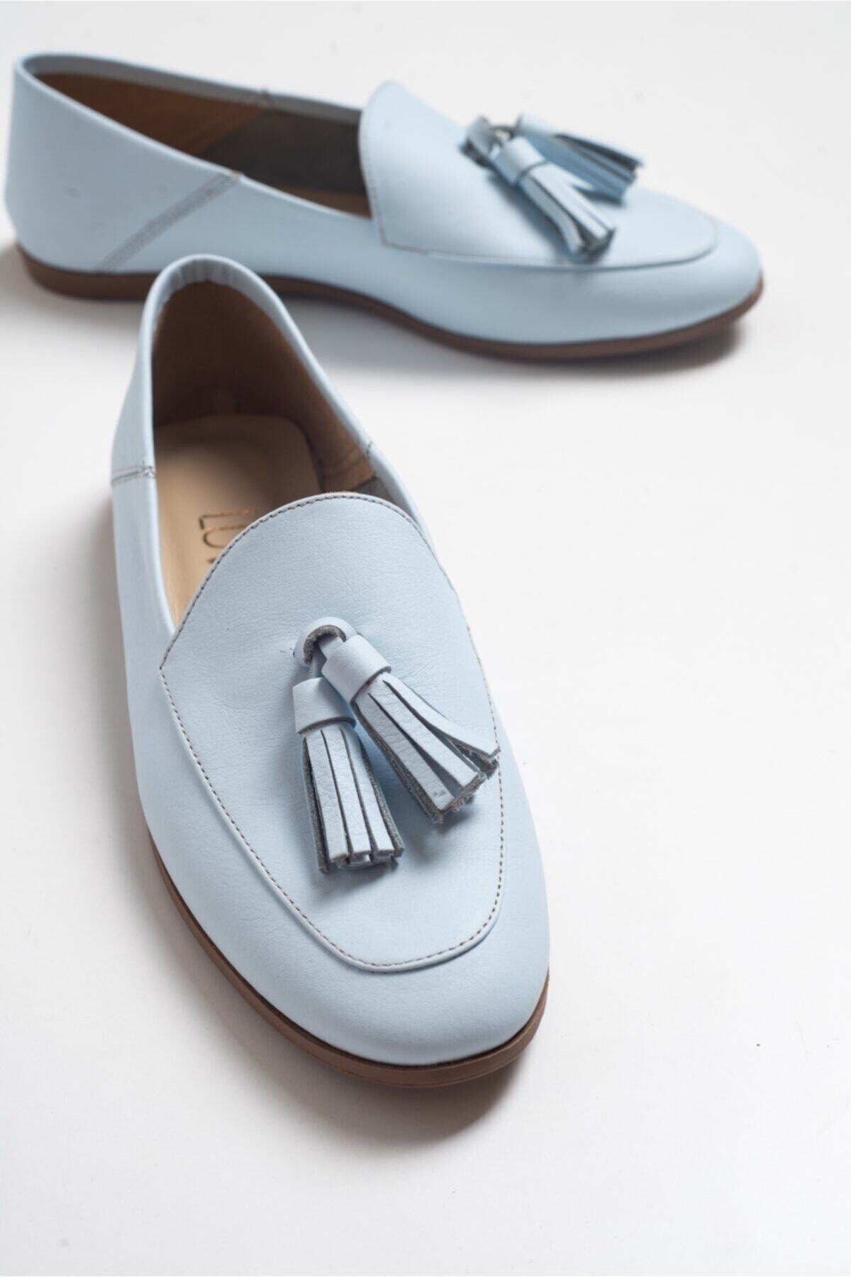 LuviShoes-F04 Pantofi de damă cu ciucuri din piele naturală albastră 1
