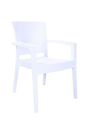 Capissi Zeugma Rattan Plastik Kollu Bahçe Balkon Teras Sandalye Kolçaklı Beyaz cpsszgm