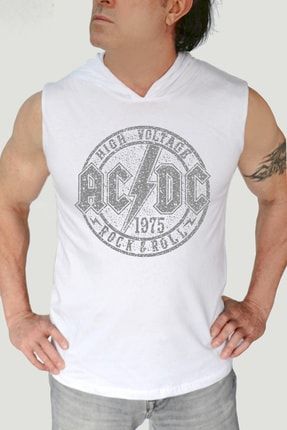 Erkek Beyaz Dairede Acdc Kapüşonlu Kolsuz T-shirt 1M0KM387AB