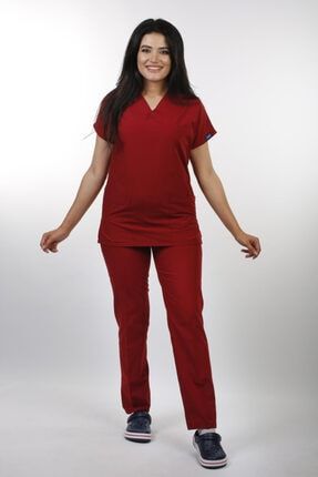 Kadın Terra Kırmızı Terikoton Cerrahi Forma Takım TERY 101