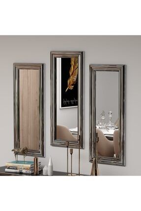 3'lü Dekoratif Gümüş Çerçeveli Salon Ofis Aynası M559T