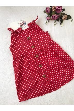 Kırmızı Puantiye Ahşap Düğmeli Elbise Sapka1018