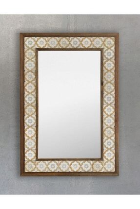 Masif Çerçeveli Mozaik Taş (MERMER) Ayna 43 Cm X 63 Cm Seramik Desenli Dresuar Aynası AYN4060-107