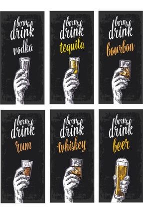 Time To Drink Içki Zamanı 6lı Mini Retro Ahşap Poster Seti (uv Baskı) 9096816605908