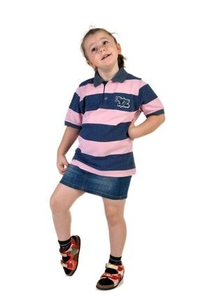 Unisex Çocuk Ve Anne Takım Pembe Mavi Çizgili Polo Yaka Kısa Kollu Pike T-shirt 327