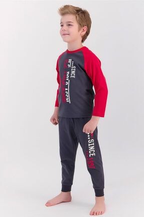 Antrasit Bordo Erkek Çocuk Pijama Takımı US909-C