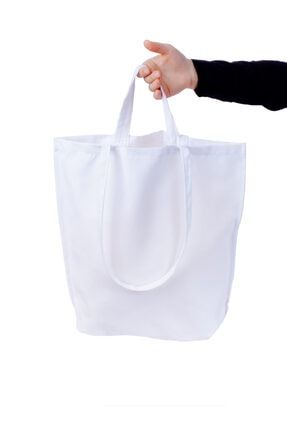 Beyaz Çift Saplı Duck Keten Kumaş Alışveriş Ve Plaj Günlük Çanta 40 Beyaz çanta 2 askı