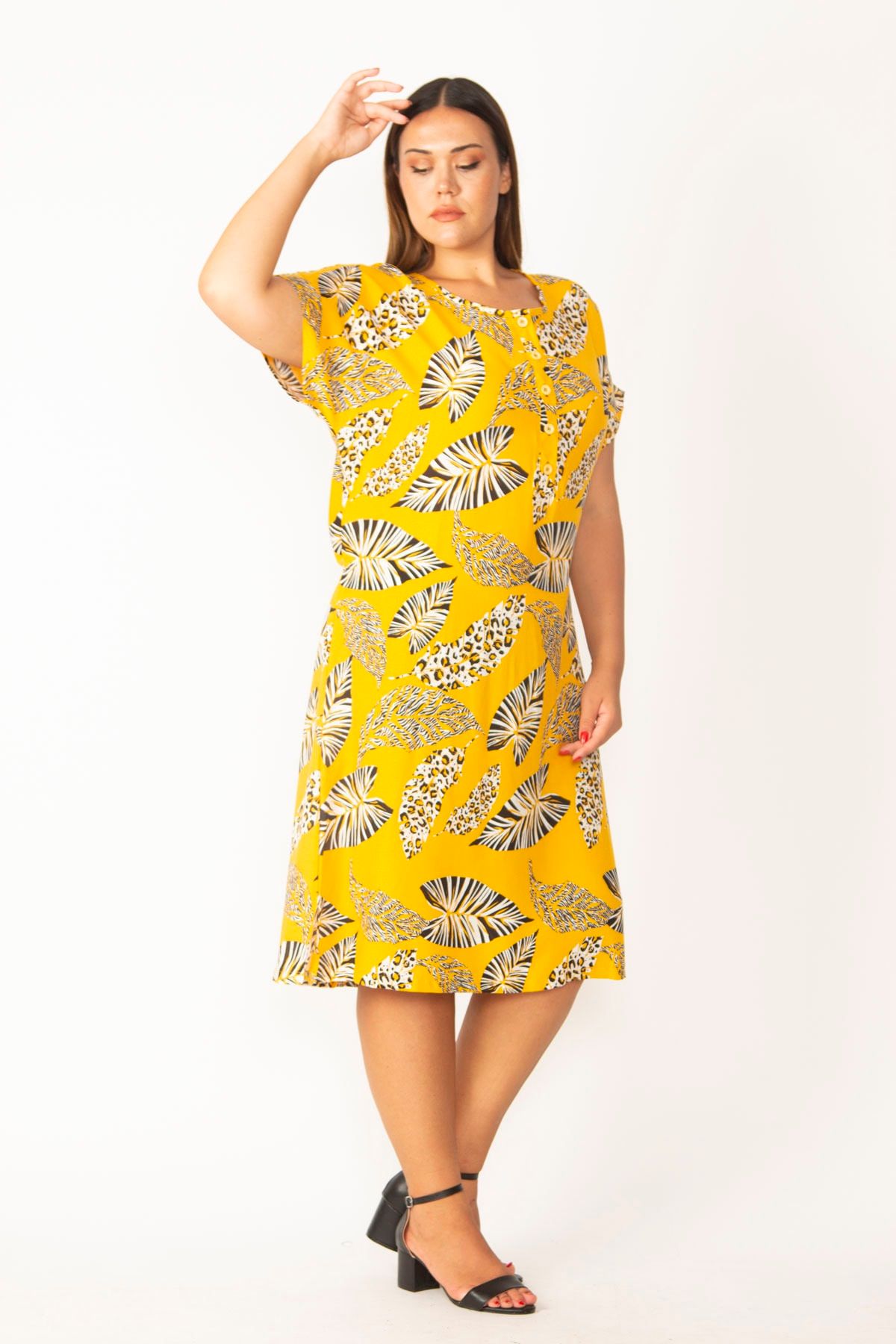 Şans Große Größen in Kleid Gelb Shift Fast ausverkauft FN8284