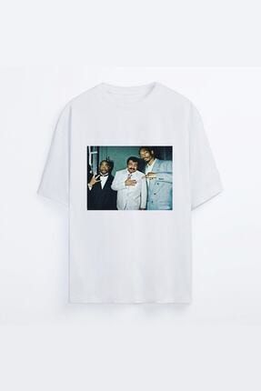 Unisex Beyaz Oversize Müslüm Ft 2pac T-Shirt 92538-Oversize-Beyaz-Müslüm&2Pac