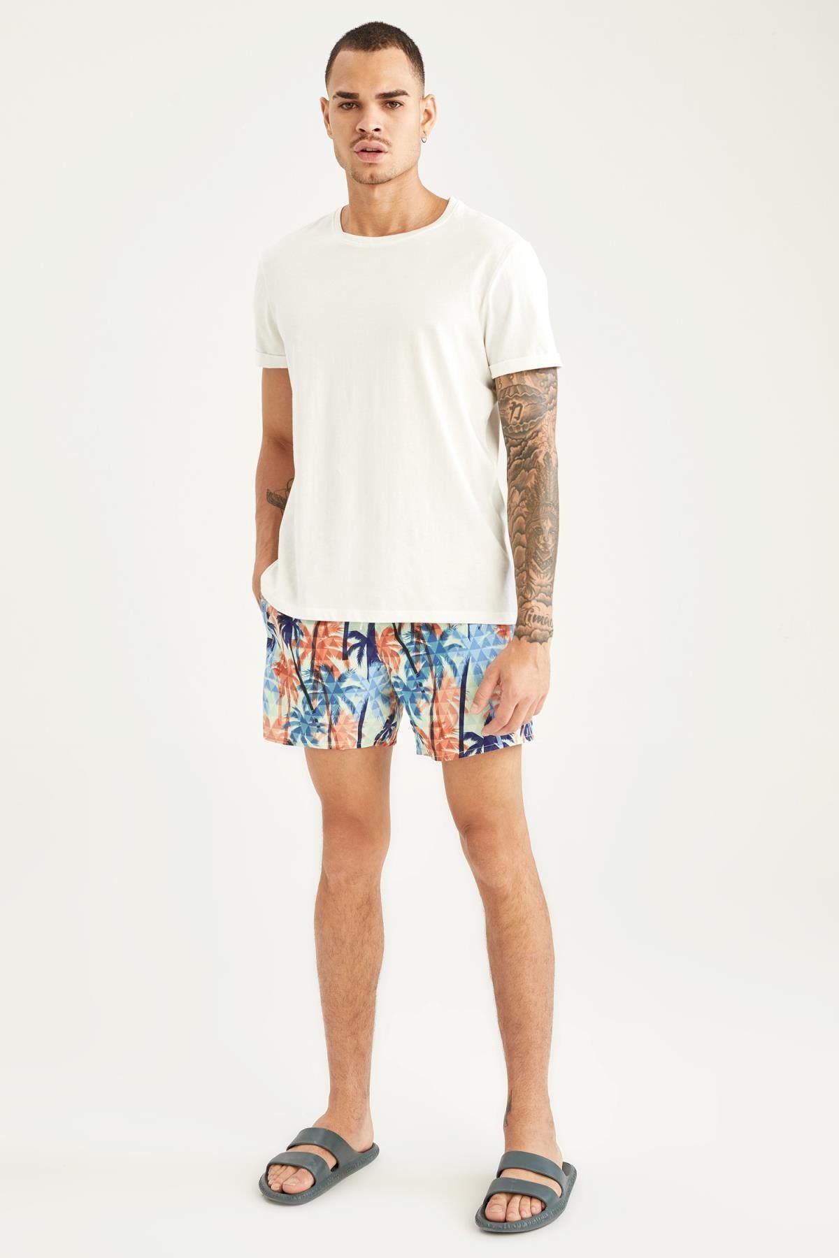DeFacto-Palm Tree Patterned Short Swim Shorts 2