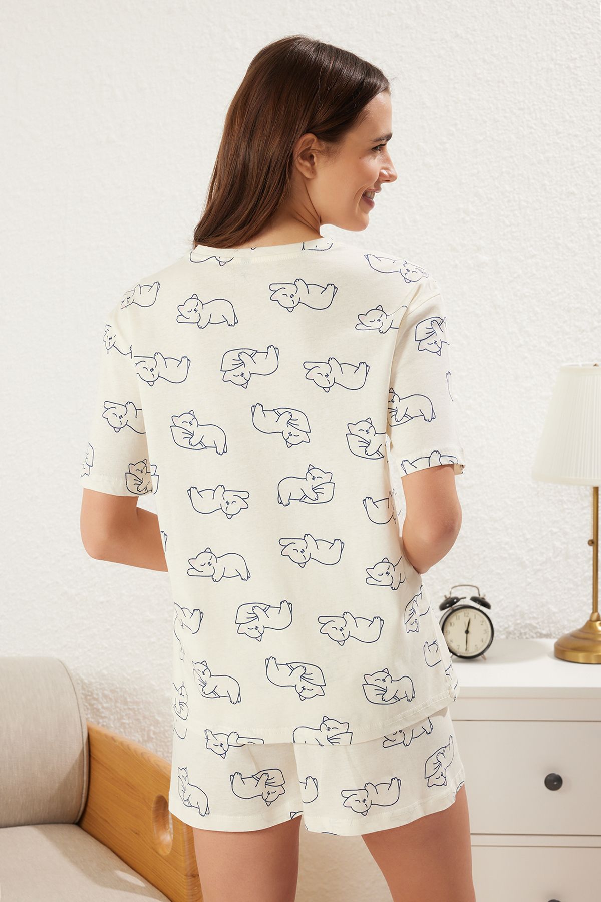 Trendyol Collection-Ecru Animal Single Jersey kötött pizsama szett THMSS25PT00249 5