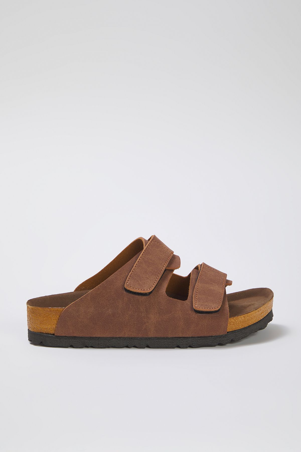 TRENDYOL SHOES Brązowe Podwójne Rzepy Paski Płaskie Damskie Kapcie Takss25te00002 Kobieta - 36