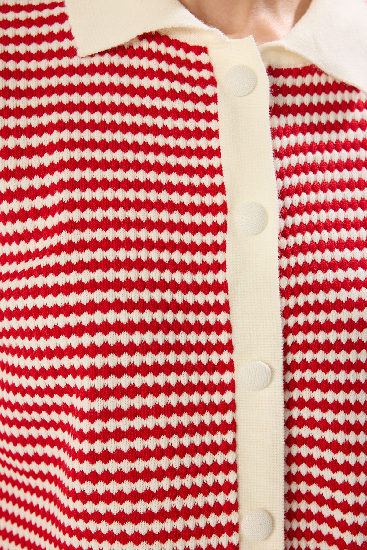 Trendyolmilla  Kırmızı Polo Yaka Çizgili Triko Bluz TWOSS25BZ00183 - Görsel 6