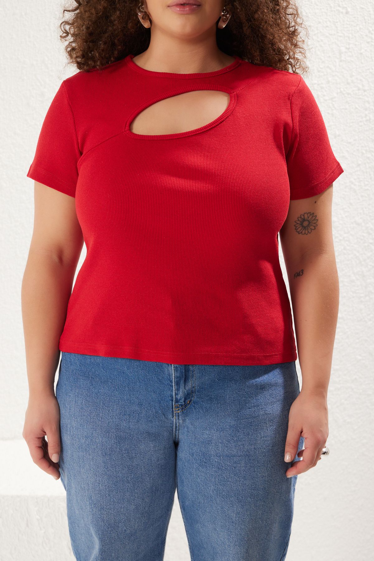 Trendyol Curve-Bluză tricotată cu camisole roșie de mărime mare 3