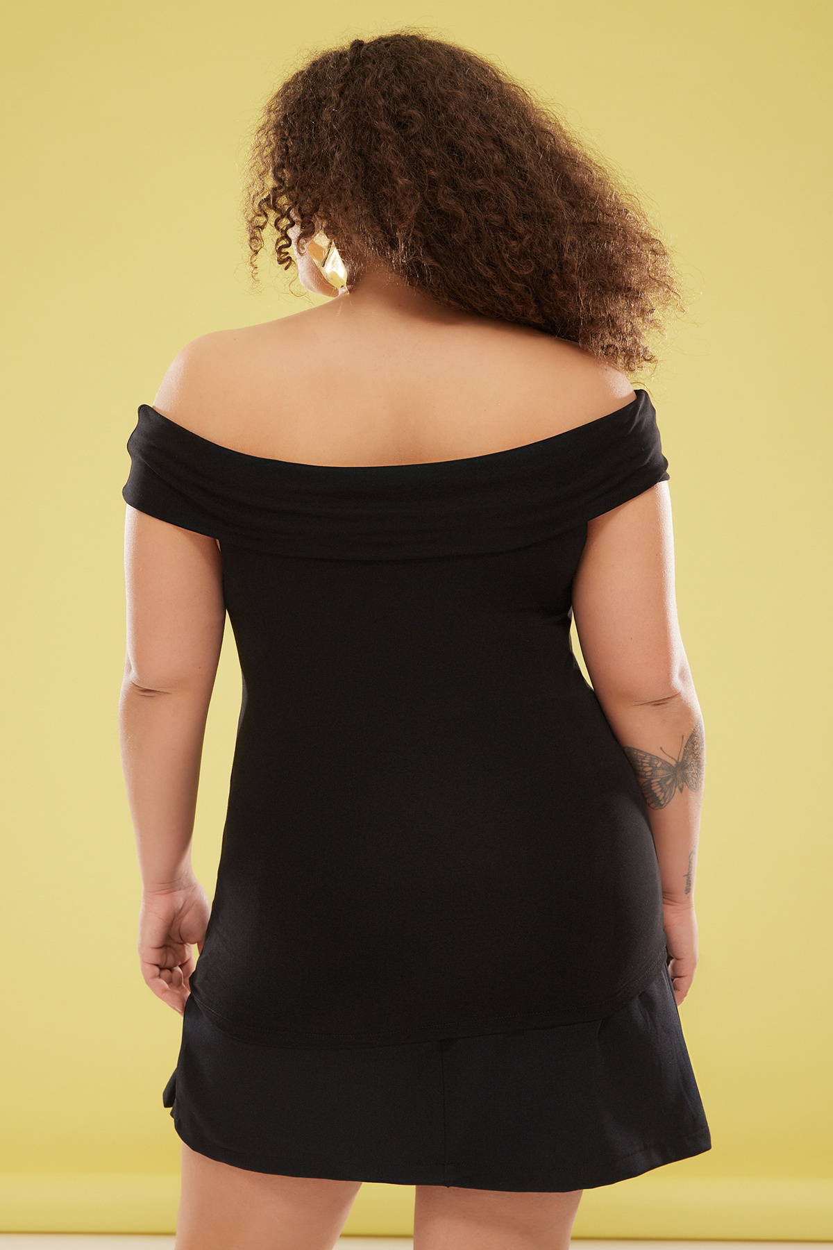 Trendyol Curve-Černá brož s límcem Carmen Detailní pletená halenka větší velikosti TBBSS25AF00057 5
