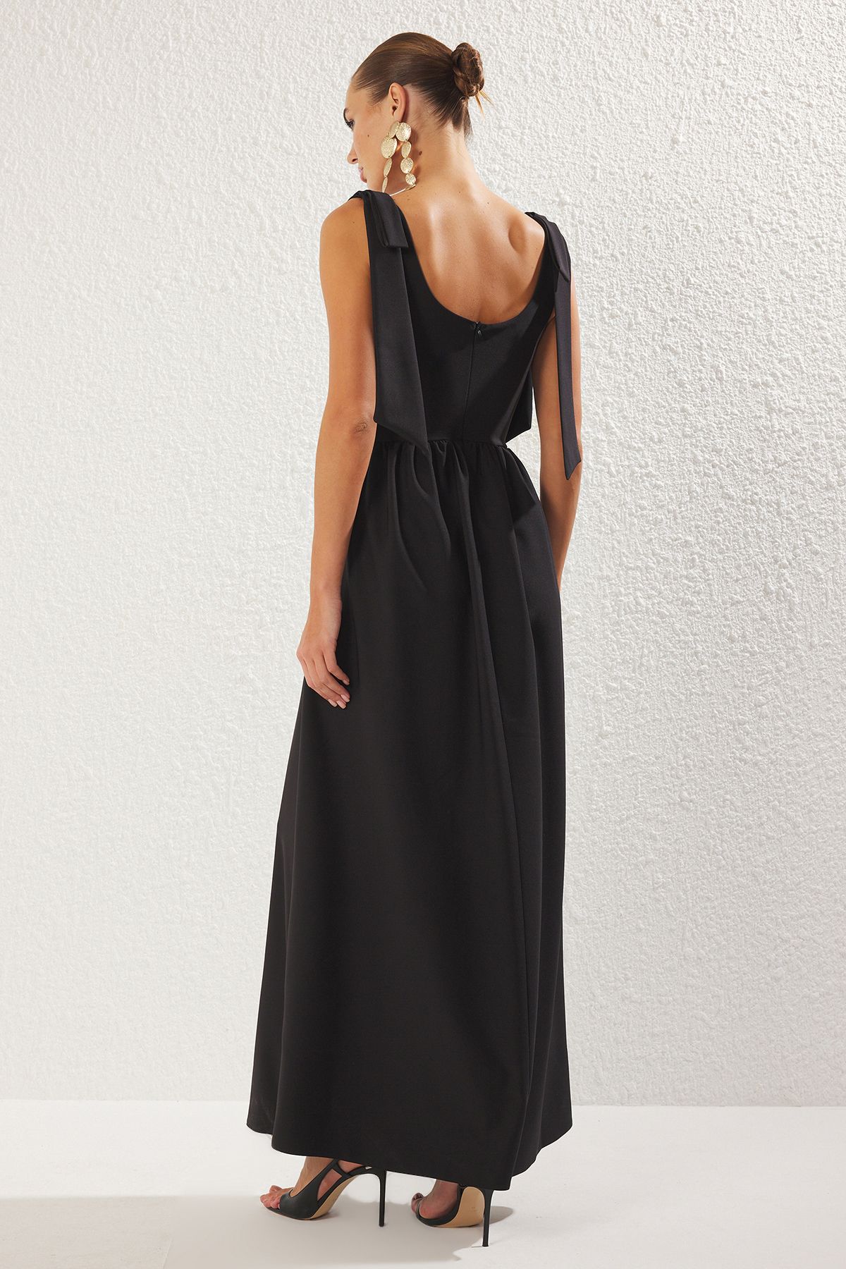 Trendyol Collection-Schwarze A-Linie-Abendkleider mit Schleife TPRSS25AE00110 5