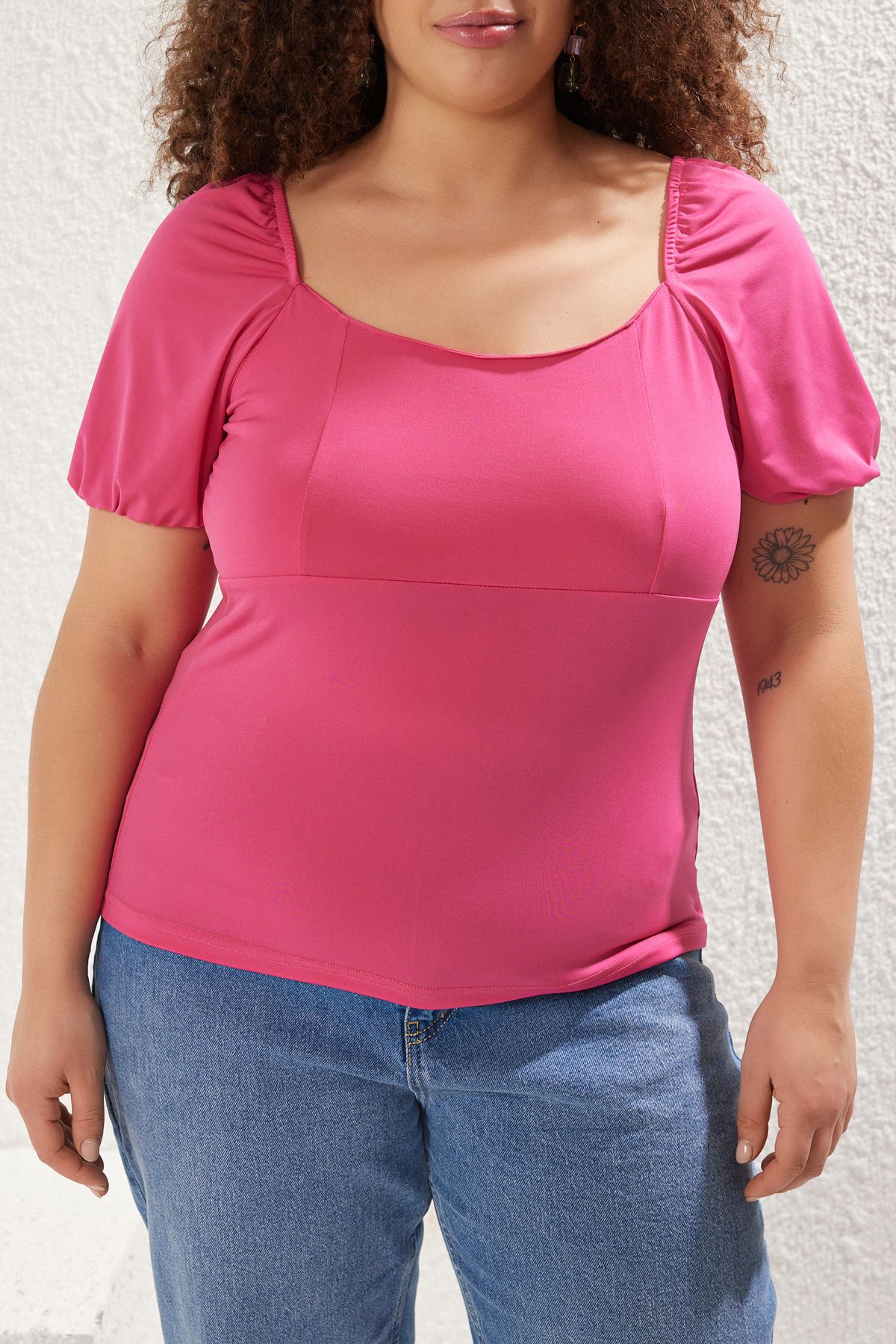 Trendyol Curve-Pink Sandy Knitted Plus Size Blouse 3