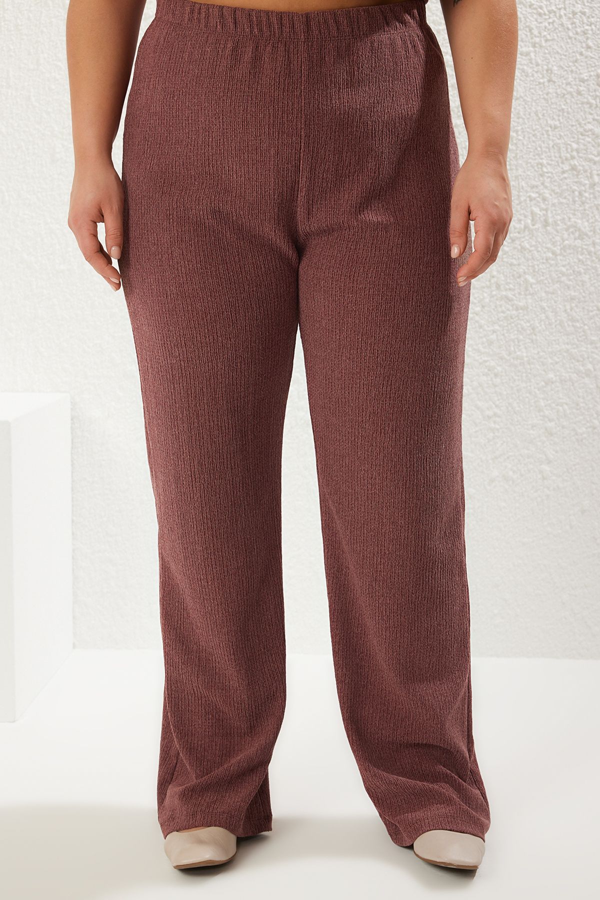 Trendyol Curve-Plum Asymmetrical Collar Fitted Wrapped Textured Fabric Knitted Plus Size Bottom-Top Suit Tbbss25Cp00006 4
