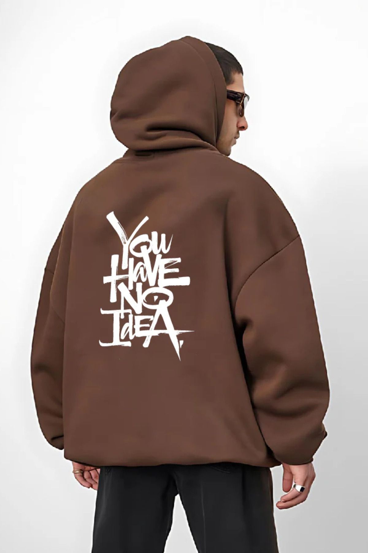 FECCY Pamuklu No Idea Baskılı Kapüşonlu Sweatshirt Hoodie