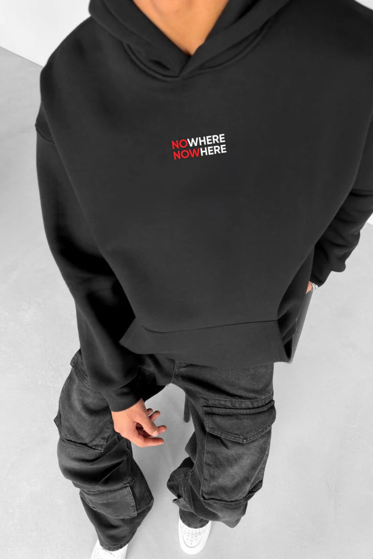 FECCY Pamuklu NOWHERE Baskılı Kapüşonlu Sweatshirt Hoodie