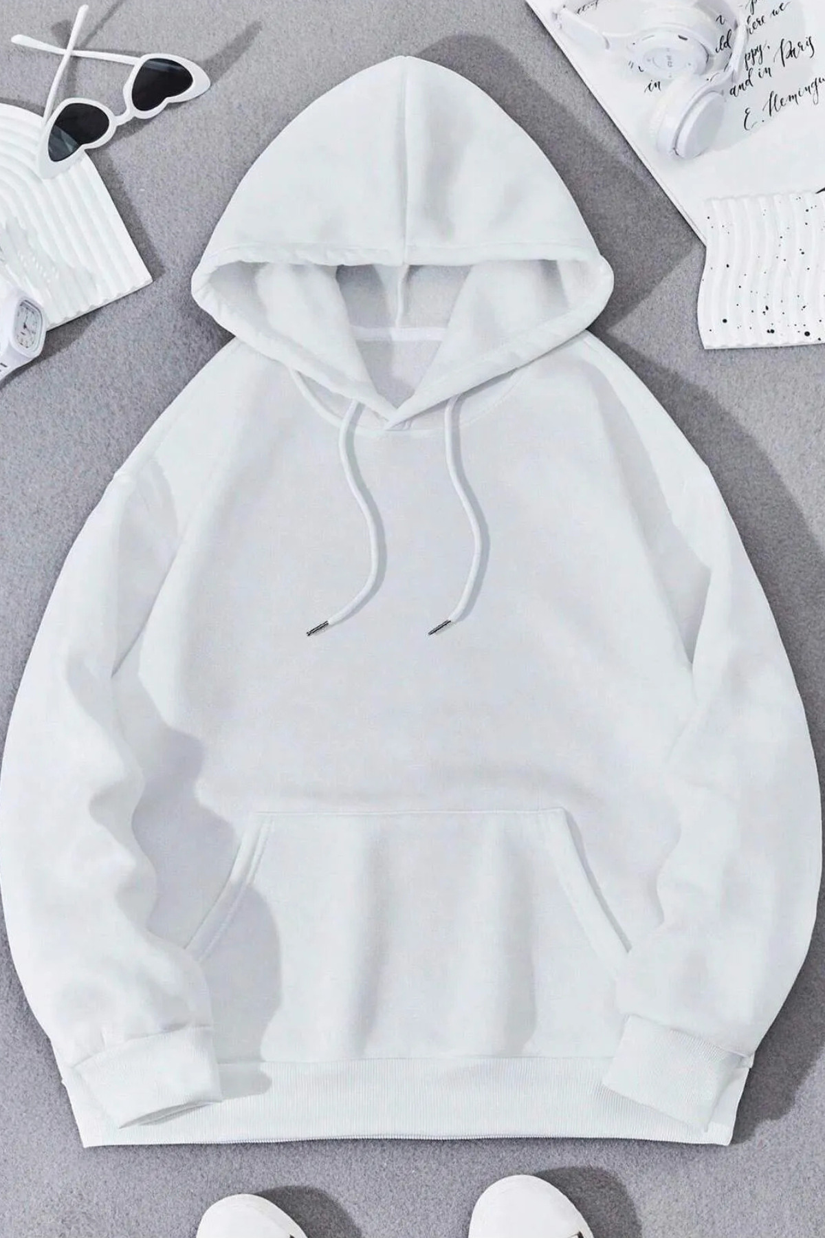 Wish BF mor kelebekler arka baskılı oversize kapşonlu sweatshirt hoodie görsel 3