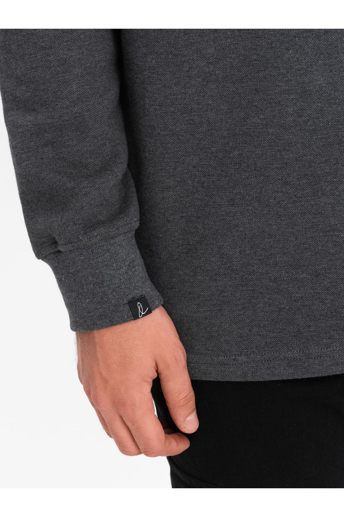 OMBRE-Strukturiertes Strick-Sweatshirt mit Polokragen für Herren – Graphitmeliert V1 OM-SSNZ-0149 S 5