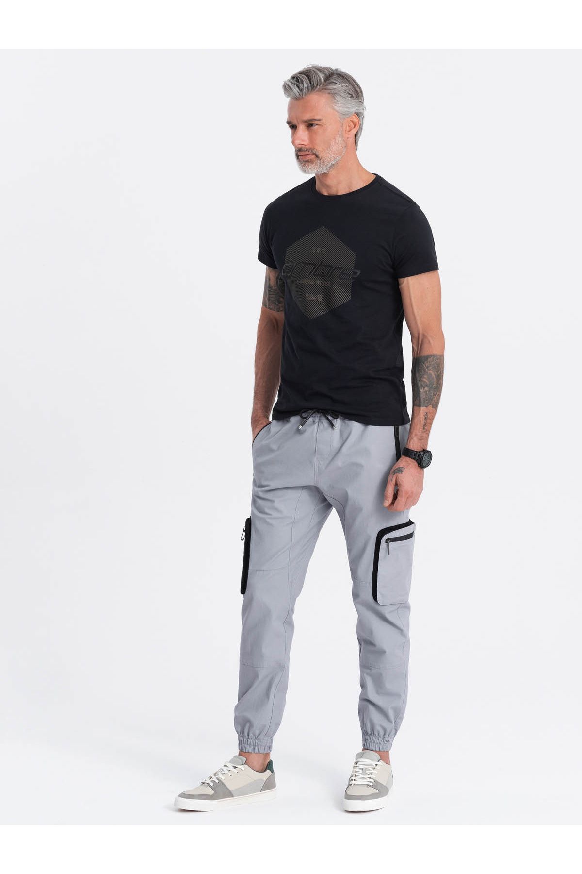 OMBRE-Men's JOGGER pants with stand-off and zippered cargo pockets - light grey V8 OM-PAJO-0135 S 4