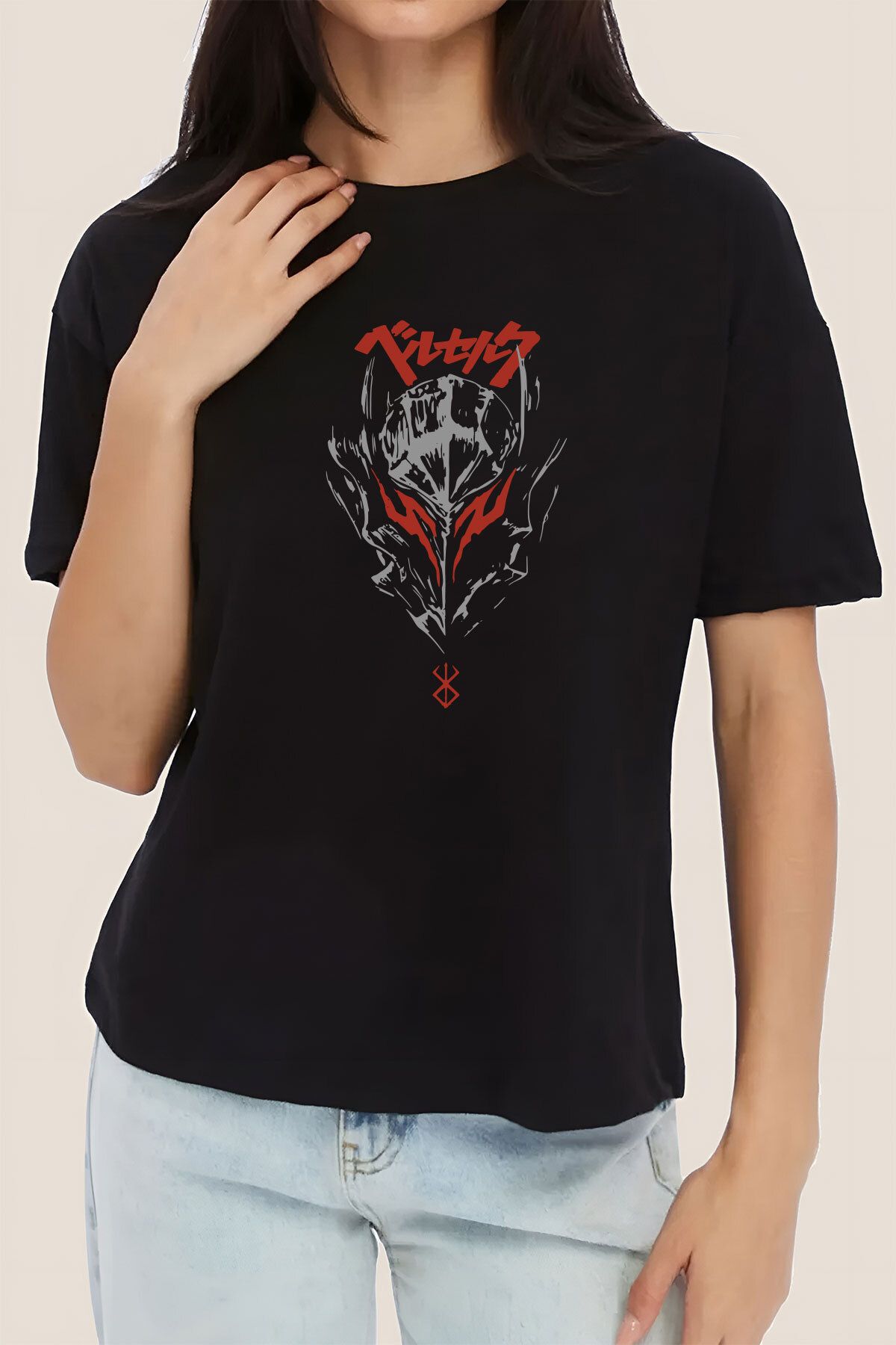 CU Collection Berserk Guts Anime Baskılı Siyah Unisex Kadın Erkek Baskılı Pamuklu Tişört CT382