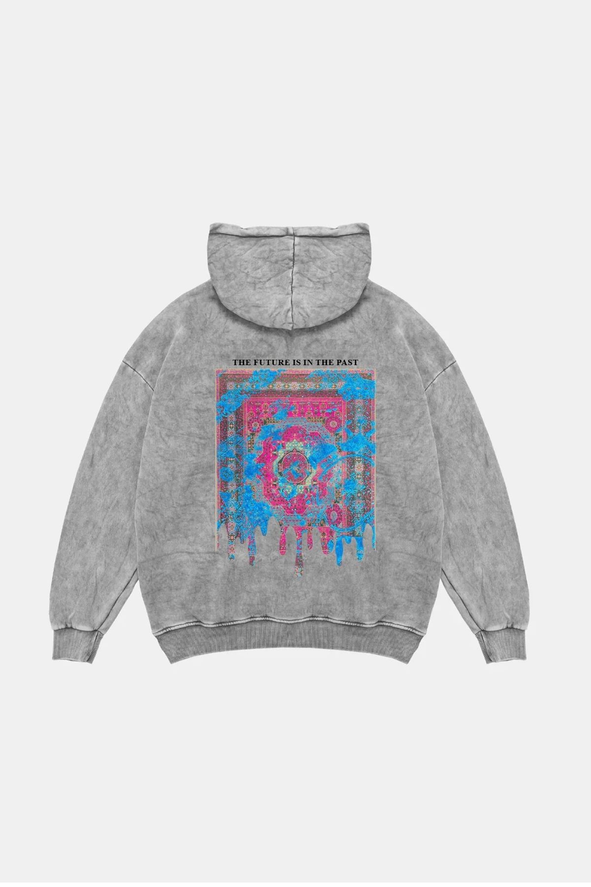 Bak Moda Liquid Rug Baskılı Oversize Unisex Yıkamalı Beyaz Hoodie